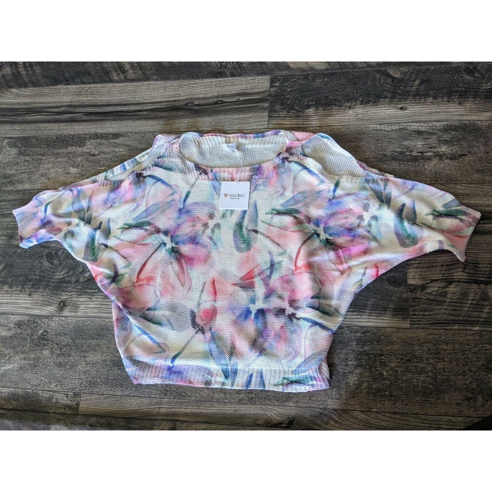 Luisa Ricci Knit Top Women's Small Batwing Cold Shoulder Floral Italy NWT